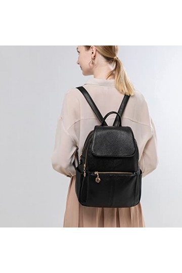 PTKRFMY Sac à Dos Femme Cuir PU Elegant Mode Voyage Loisir Sacs portés main Noir Sac a dos