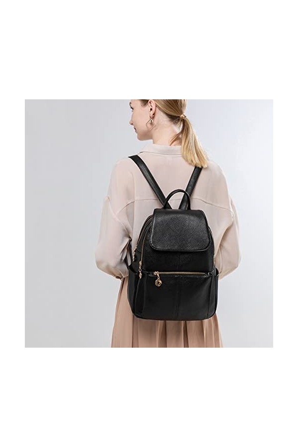 PTKRFMY Sac à Dos Femme Cuir PU Elegant Mode Voyage Loisir Sacs portés main Noir Sac a dos