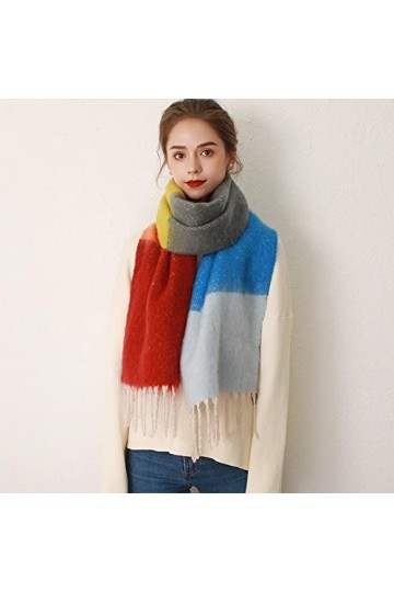 Foulard Femme Cheveux Echarpe Soie Écharpe Rayée De Couleur Contrastée Décontractée pour Femmes, De La Mode, Écharpe À Gland 