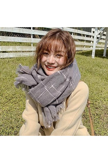 Foulard Femme Cheveux Echarpe Soie À La Mode Et Polyvalent Nouveau Épaissi Chaud Grand Châle Couleur Assortie Plaid Gland Éch
