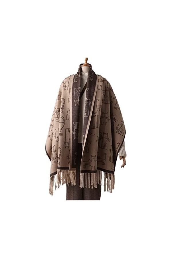 ABGRC Écharpe en Cachemire et Polyester, écharpes imprimées de Chat de Dessin animé Mignon, châle Chaud Doux et épais, châle 