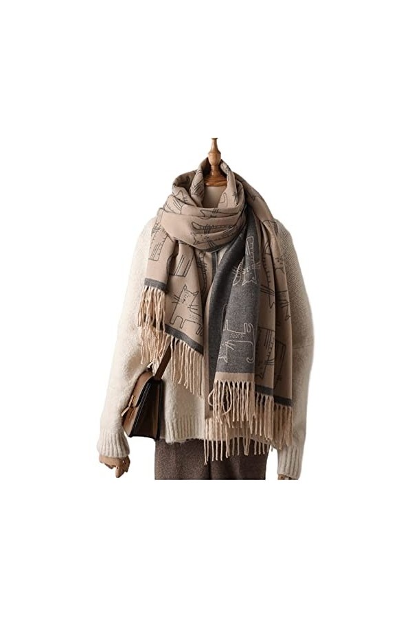 ABGRC Écharpe en Cachemire et Polyester, écharpes imprimées de Chat de Dessin animé Mignon, châle Chaud Doux et épais, châle 