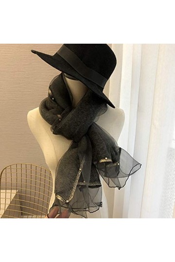 GCC Foulard Écharpe en Laine De Soie Couleur Unie La Mode,Grande Echarpe Châle Ultra-Léger Respirant Elégant Décoration Perlé