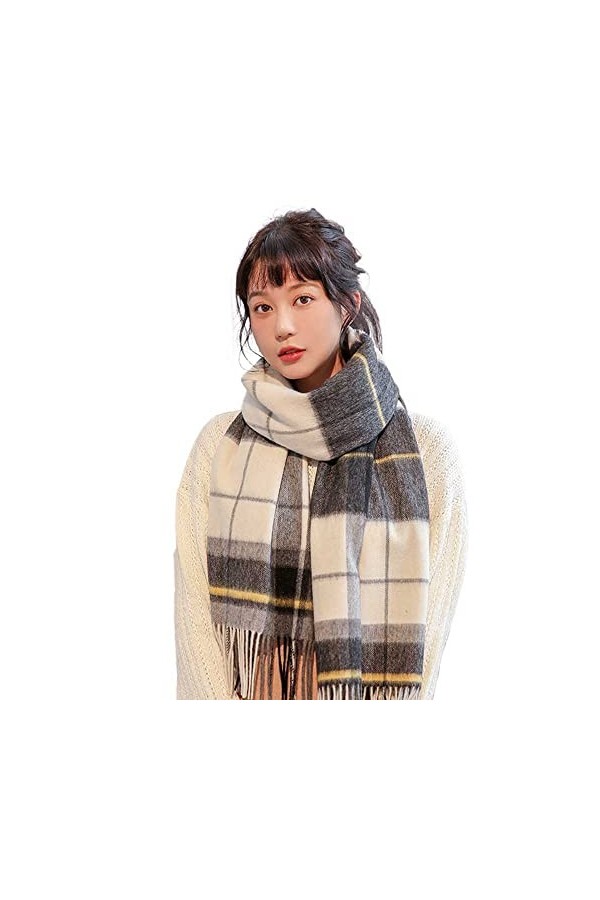 WSPDSD Cadeau écharpe à carreaux en pure laine femme hiver classique tartan version coréenne chaud plastron cou automne hiver