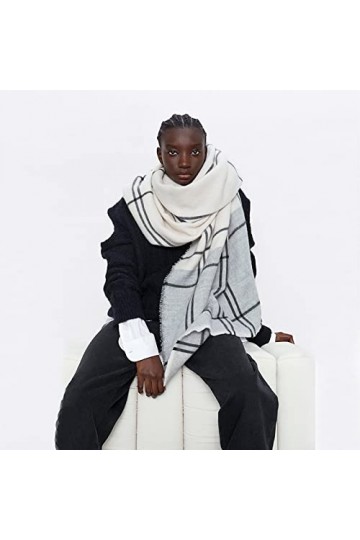 Foulard Femme Soie Cheveux pour De Hiver en Echarpe Écharpe Douce Femmes Patchwork Plaid Écharpe Châle Wrap Épais Chaud Couve