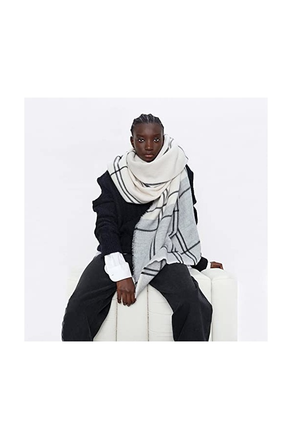 Foulard Femme Soie Cheveux pour De Hiver en Echarpe Écharpe Douce Femmes Patchwork Plaid Écharpe Châle Wrap Épais Chaud Couve