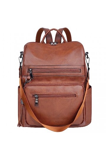 ECOTISH Sac à Dos Femmes en PU Cuir Sac a Dos Sacs Décole Elegant Voyage Grand Sac à Bandoulière Pour Dames Avec Gland marr