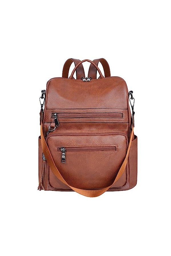 ECOTISH Sac à Dos Femmes en PU Cuir Sac a Dos Sacs Décole Elegant Voyage Grand Sac à Bandoulière Pour Dames Avec Gland marr