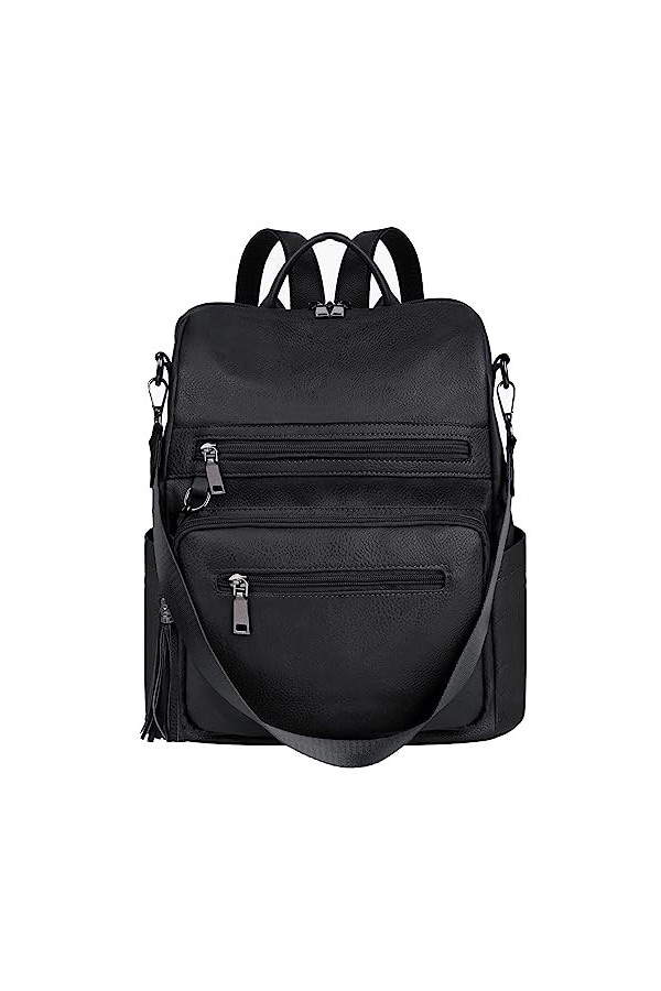 ECOTISH Sac à Dos Femmes en PU Cuir Sac a Dos Sacs Décole Elegant Voyage Grand Sac à Bandoulière Pour Dames Avec Gland marr