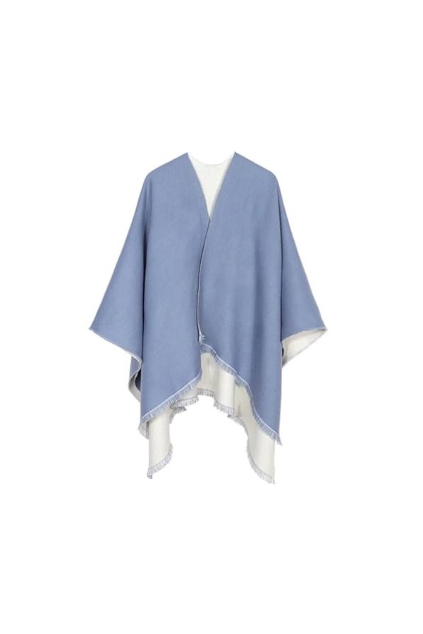 Yeuyyben Poncho dhiver double face en cachemire pour femme - Écharpe en laine - Châle à pompons, Image 1, taille unique