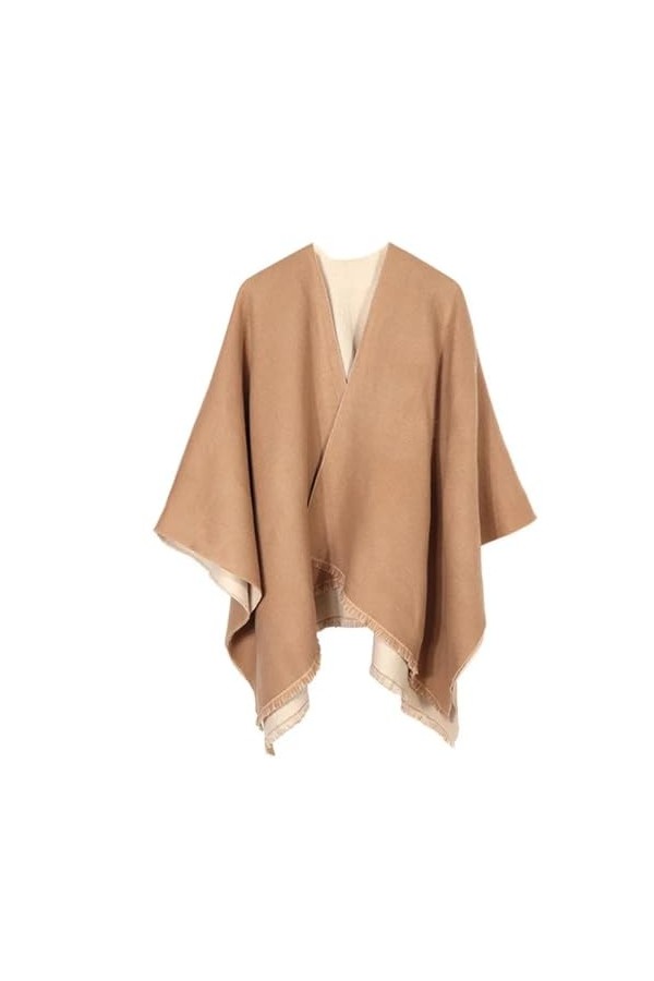 Yeuyyben Poncho dhiver double face en cachemire pour femme - Écharpe en laine - Châle à pompons, Image 1, taille unique