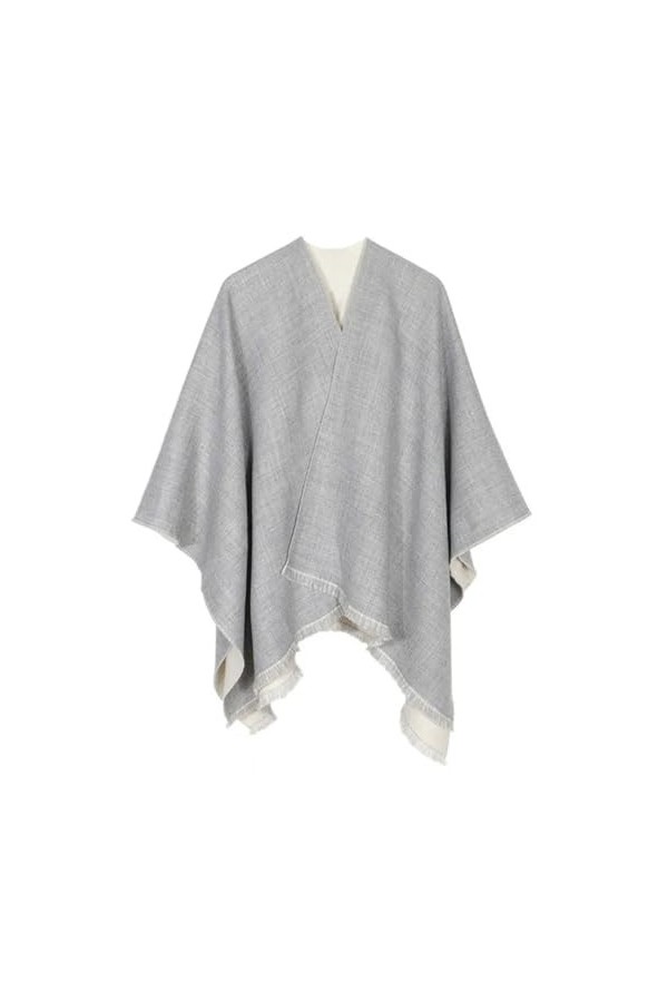 Yeuyyben Poncho dhiver double face en cachemire pour femme - Écharpe en laine - Châle à pompons, Image 1, taille unique