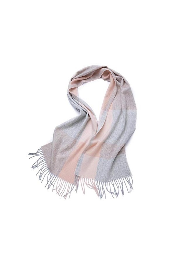 JUGUU Echarpes Et Chalesécharpe En Pur Cachemire Automne Et Hiver Écharpe En Cachemire À Carreaux Chauds Épaissis-Rose Gris_3