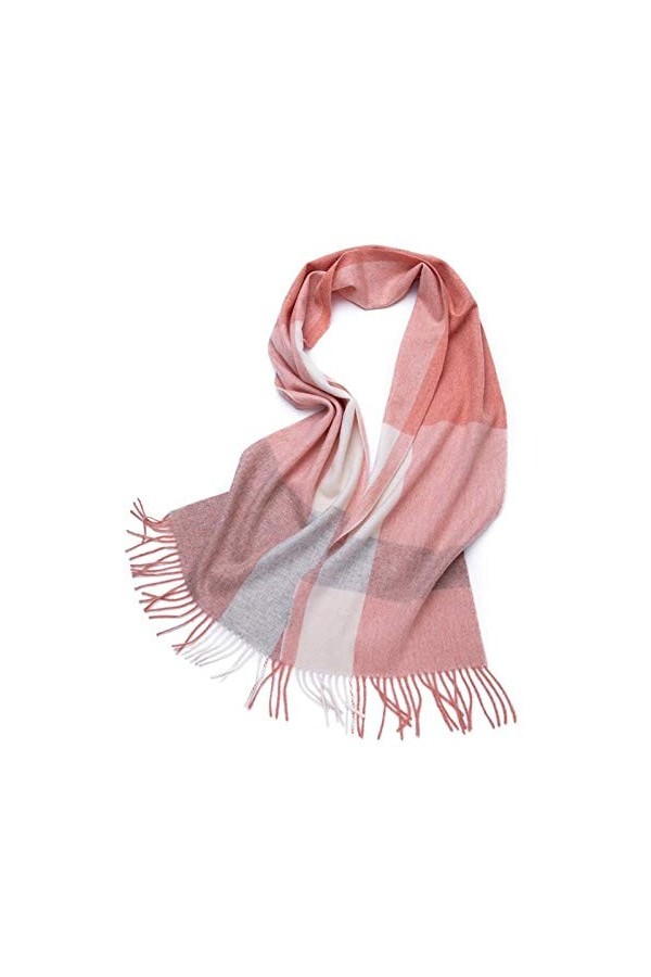 JUGUU Echarpes Et Chalesécharpe En Pur Cachemire Automne Et Hiver Écharpe En Cachemire À Carreaux Chauds Épaissis-Rose Gris_3