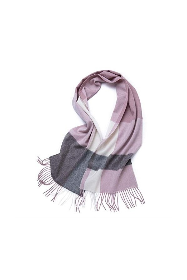 JUGUU Echarpes Et Chalesécharpe En Pur Cachemire Automne Et Hiver Écharpe En Cachemire À Carreaux Chauds Épaissis-Rose Gris_3