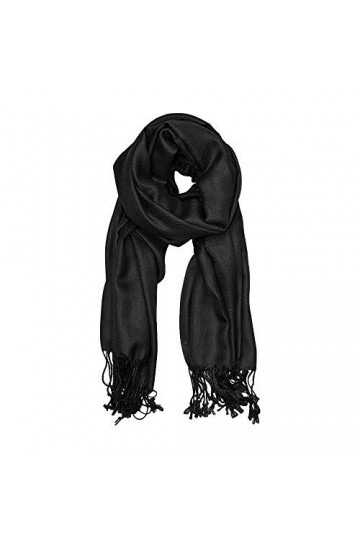 Essencea Châle pashmina en laine douce au toucher cachemire avec franges - noir - Taille L