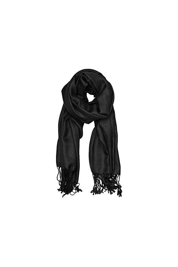 Essencea Châle pashmina en laine douce au toucher cachemire avec franges - noir - Taille L