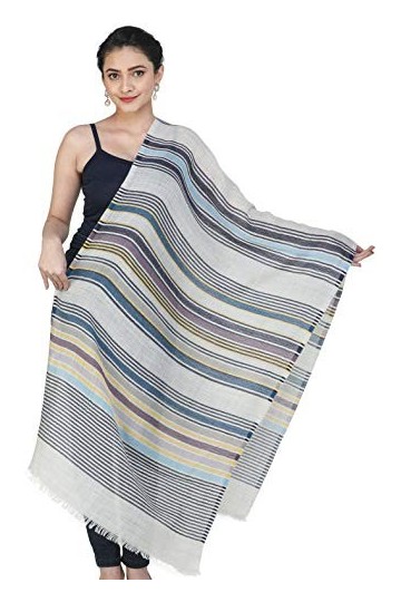 Exotic India Étole en pure laine avec rayures tissées en fil multicolore - - Taille unique