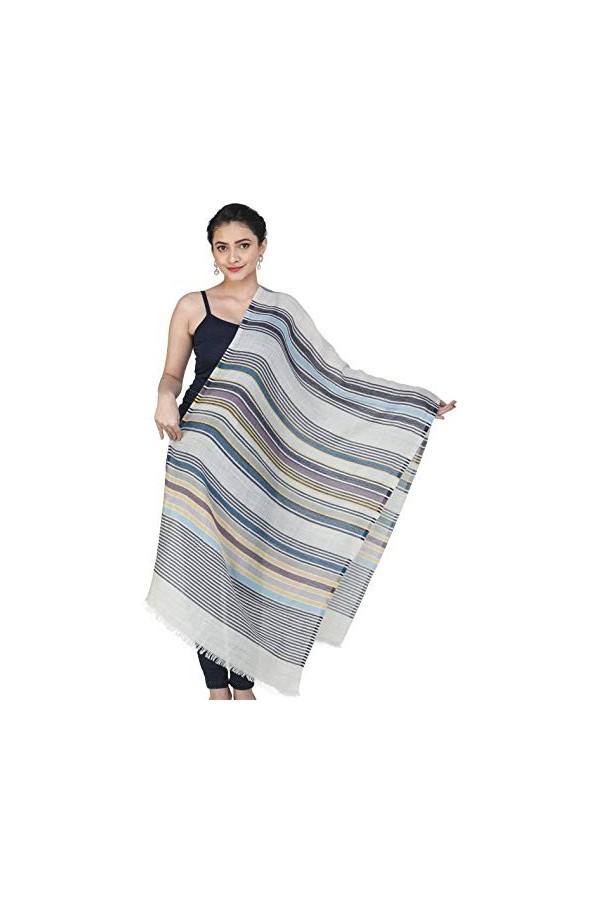 Exotic India Étole en pure laine avec rayures tissées en fil multicolore - - Taille unique