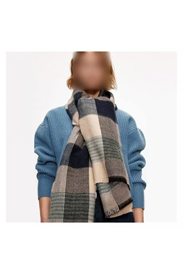 Echarpe TricotéE Douce Femme Hiver Soft Cashmere Écharpe Femmes Blue Plaid Stripe Écharpes Écharpes Épaissement Épaissir Tari