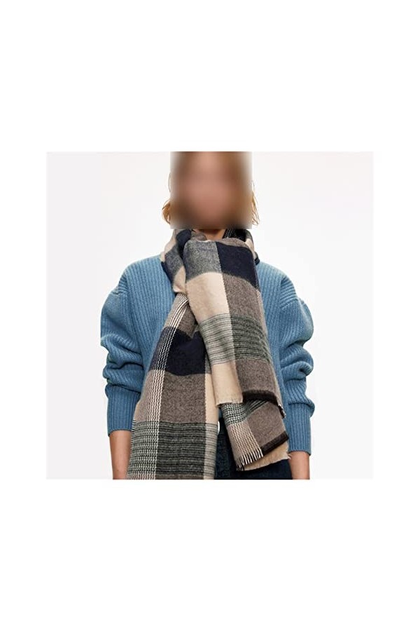 Echarpe TricotéE Douce Femme Hiver Soft Cashmere Écharpe Femmes Blue Plaid Stripe Écharpes Écharpes Épaissement Épaissir Tari