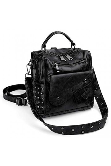 UTO Femme Sac Porte Dos Mini Sac a Main Rock Rivet Studded Cuir Synthétique Convertible Poche à glissière Noir
