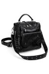 UTO Femme Sac Porte Dos Mini Sac a Main Rock Rivet Studded Cuir Synthétique Convertible Poche à glissière Noir