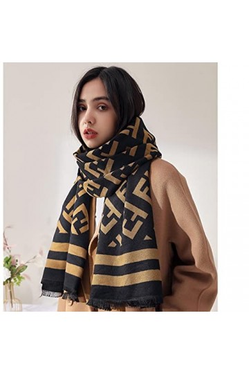 Foulard Femme Cheveux Echarpe Soie Grand Foulard Châle pour Dames De Luxe Épaissi Chaud Écharpe Châle Imprimé Lettre