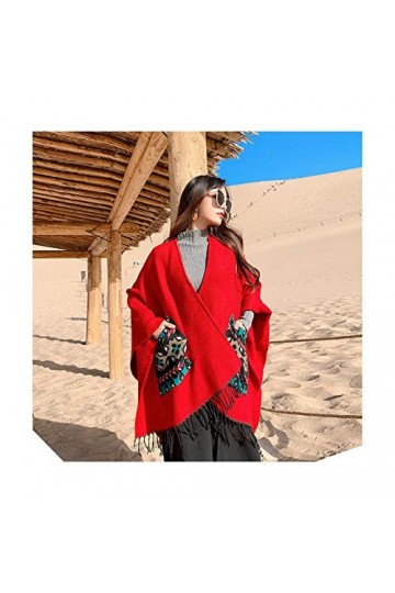 FACAI Écharpe à La Mode avec Poche Châles à Pampilles Couverture Chaude De Foulards Poncho dhiver pour Femmes,Red3-150X130cm