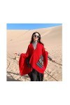 FACAI Écharpe à La Mode avec Poche Châles à Pampilles Couverture Chaude De Foulards Poncho dhiver pour Femmes,Red3-150X130cm