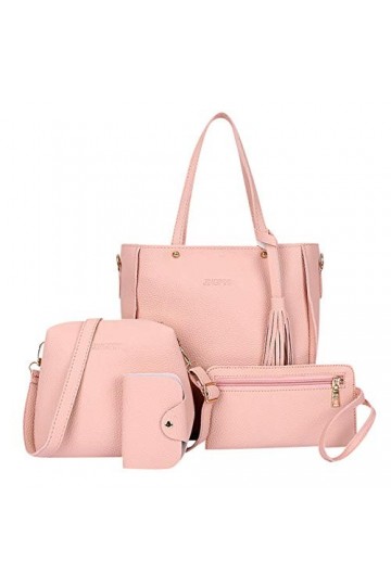 Générique 4 Pcs Sac à Main Femme en Cuir Pas Cher Grande Capacité Sacs Bandoulière Portefeuille Couler Unie Pochettes Clutche