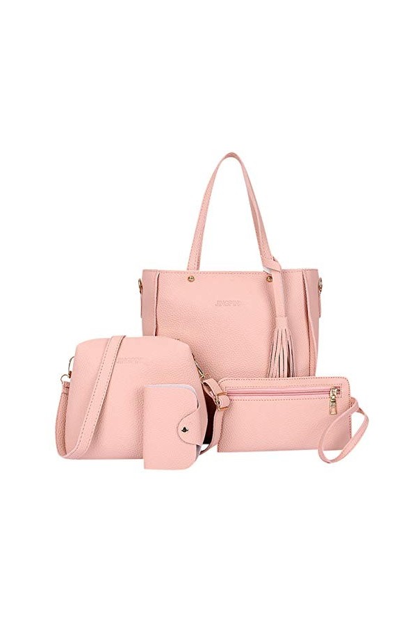 Générique 4 Pcs Sac à Main Femme en Cuir Pas Cher Grande Capacité Sacs Bandoulière Portefeuille Couler Unie Pochettes Clutche