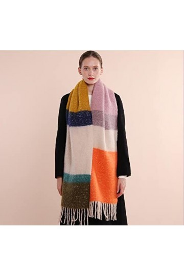 Foulard Femme Cheveux Echarpe Soie Écharpes Femmes Chaudes Imprimées Écharpes Femmes Écharpes Wrap Épais Doux Rayé Châles Lon