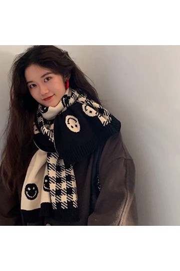 Foulard Femme Cheveux Echarpe Soie Écharpe Tricotée Double Face Smiley Écharpe Femme Écharpe Carré Blanc Et Noir Châle Femme