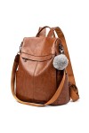 PINCNEL Sac à Dos Femme Antivol Imperméable PU Cuir Sacs Elegant Voyage Sac à Bandoulière Marron