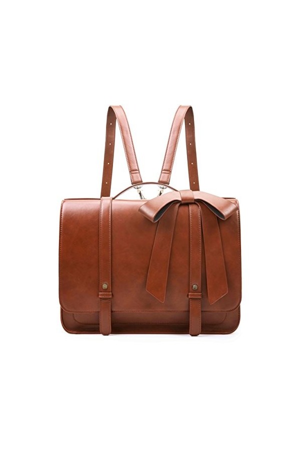 ECOSUSI Sac à Dos Cartable Vintage Sac Porté Epaule Rétro Serviette Femme Sac à Main Vintage Sac Messenger Sac pour Ordinateu