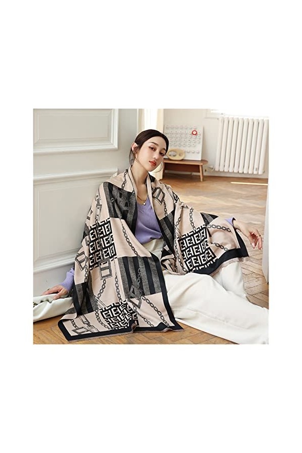 Srfghjs écharpe Mode Marque Hiver Cachemire Écharpe Femmes Géomètre Print Châle Wrap Bufanda Femelle Pashmina Tassel Color :