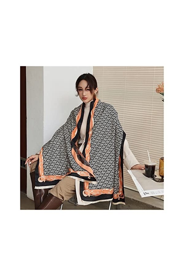 Srfghjs écharpe Mode Marque Hiver Cachemire Écharpe Femmes Géomètre Print Châle Wrap Bufanda Femelle Pashmina Tassel Color :
