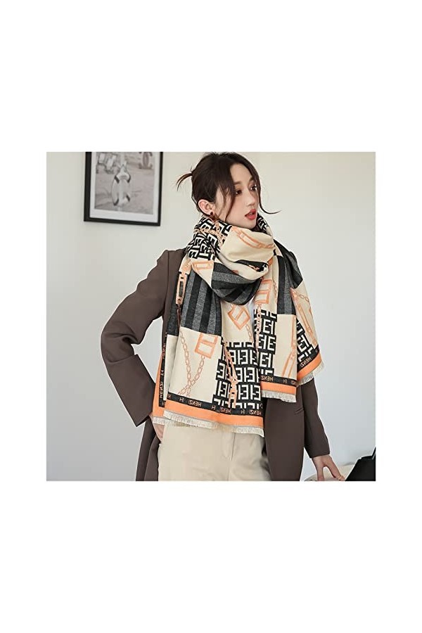 Srfghjs écharpe Mode Marque Hiver Cachemire Écharpe Femmes Géomètre Print Châle Wrap Bufanda Femelle Pashmina Tassel Color :