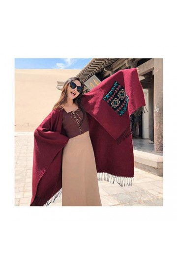 Couverture Chaude Décharpes De Poncho dhiver pour Femmes écharpe à La Mode avec Poche Châles De Gland,Red4-150X130cm