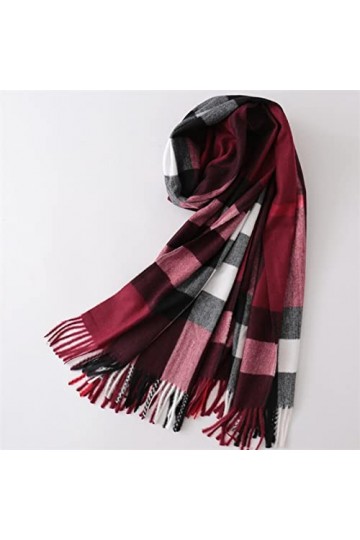 Foulard Femme Soie Cheveux pour De Hiver en Echarpe Classique Plaid Chaud Élégant Femme Châle Sauvage Gland Épaissi Hommes Éc