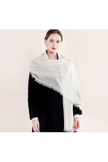 Foulard Femme Cheveux Echarpe Soie Écharpe Femmes Chaud Solide Couleur Carré Écharpe Femmes Écharpe Wrap Épais Doux Blanc Per