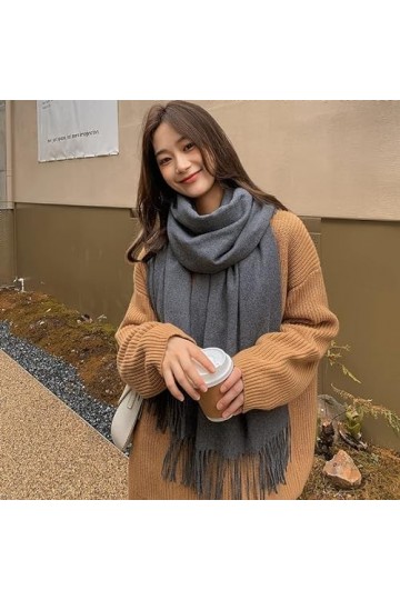 AiYoWi Écharpe en laine cachemire femmes hiver couleur unie blanc châle écharpe automne hiver hommes imitation cachemire écha