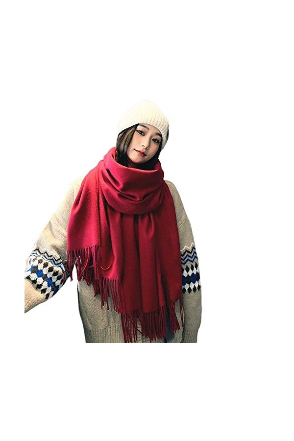 WSPDSD Écharpe en laine cachemire femmes hiver couleur unie blanc châle écharpe automne hiver hommes imitation cachemire écha