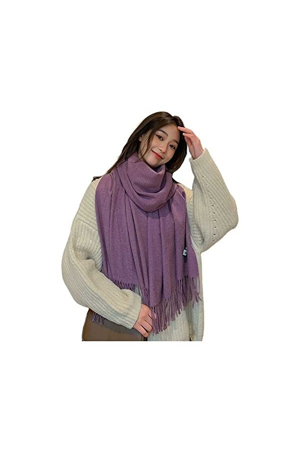 WSPDSD Écharpe en laine cachemire femmes hiver couleur unie blanc châle écharpe automne hiver hommes imitation cachemire écha