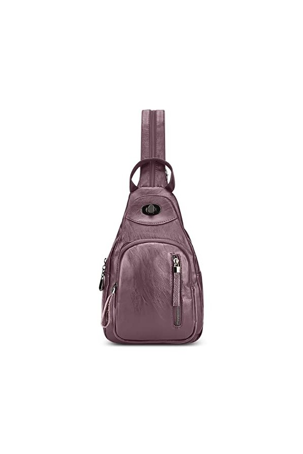 DIRRONA Mode Femme Sac à Dos Antivol Sacs À Bandoulière Sac de Poitrine Femme Travail École Décontractée Sac à Dos PU Cuir Et