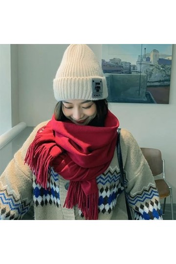 AiYoWi Écharpe en laine cachemire femme hiver couleur unie blanc châle écharpe automne hiver hommes imitation cachemire échar