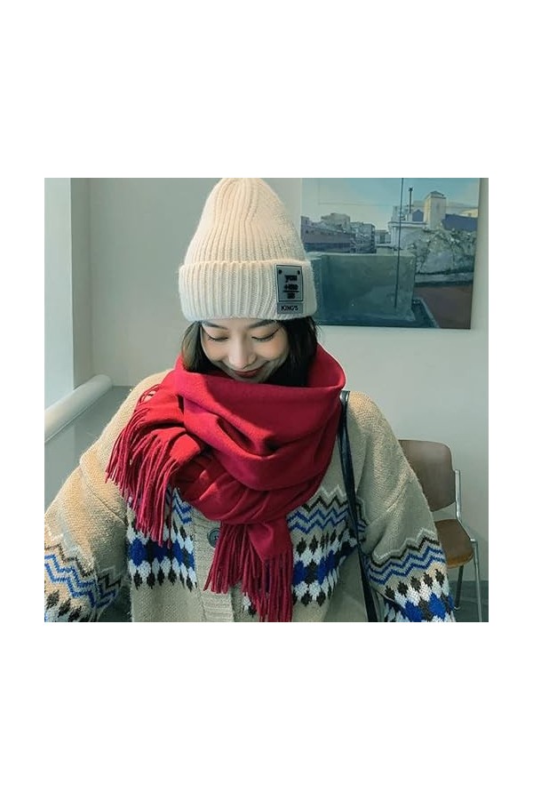 AiYoWi Écharpe en laine cachemire femme hiver couleur unie blanc châle écharpe automne hiver hommes imitation cachemire échar