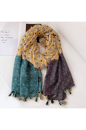 Femmes Coton Gland Châle Aztèque Patchwork Floral Style Pashmina Wrap Épais Protection Solaire Été Doux Châle Color : A 