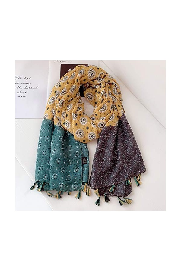 Femmes Coton Gland Châle Aztèque Patchwork Floral Style Pashmina Wrap Épais Protection Solaire Été Doux Châle Color : A 